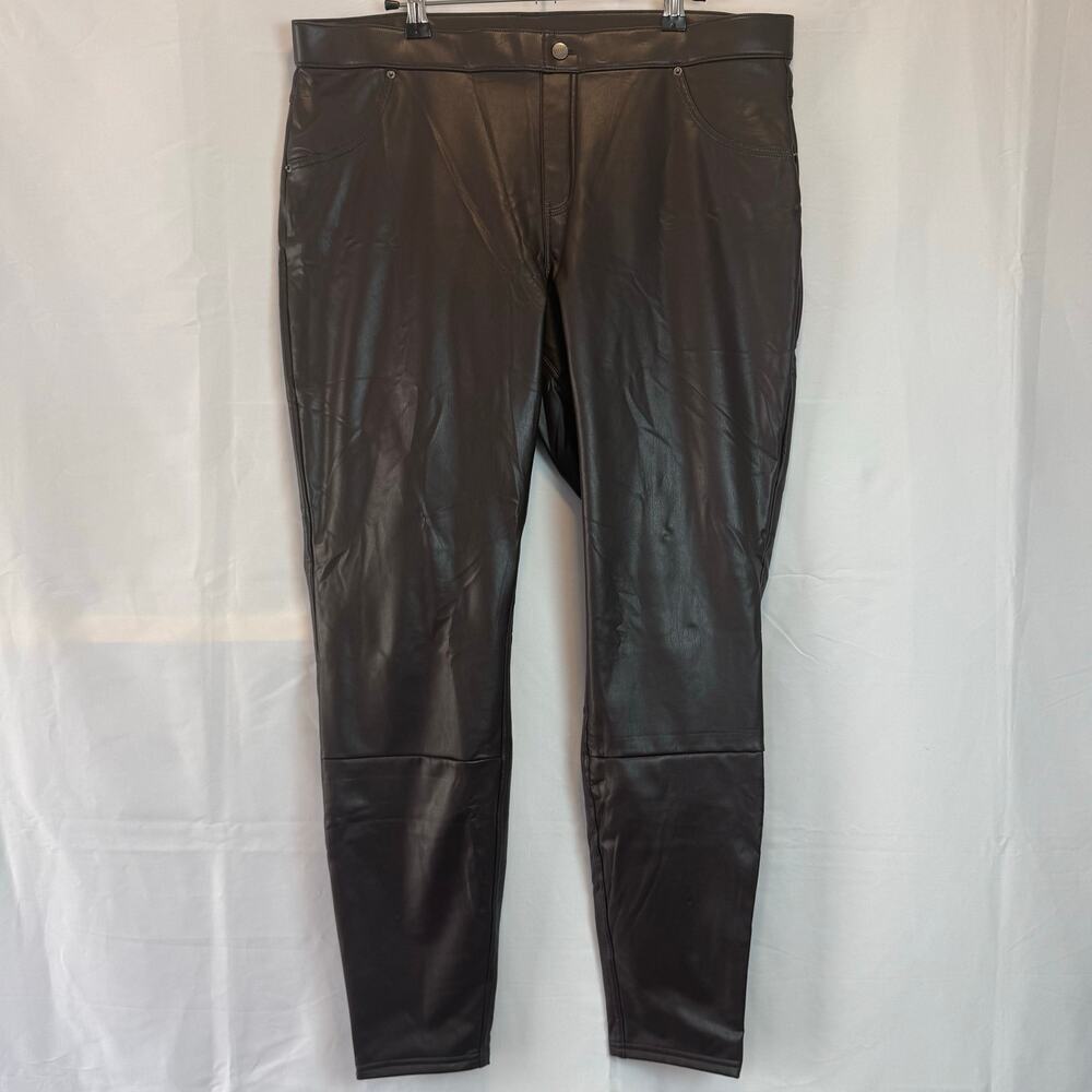 HUE Brown Espresso Faux Leather Mid Rise Skinny Biker Legging NWT XL